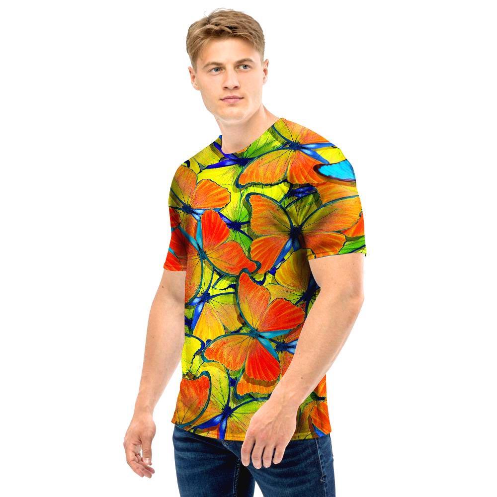 Orange And Blue Butterfly Print Men T Shirt-grizzshop