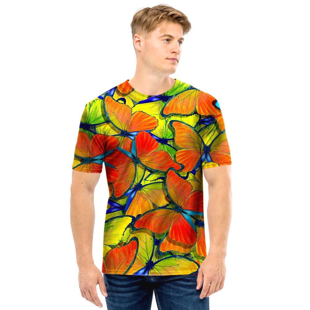 Orange And Blue Butterfly Print Men T Shirt-grizzshop