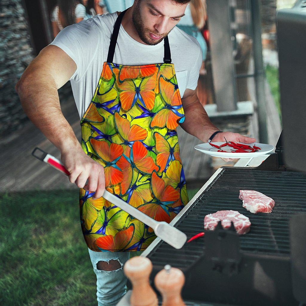 Orange And Blue Butterfly Print Men's Apron-grizzshop