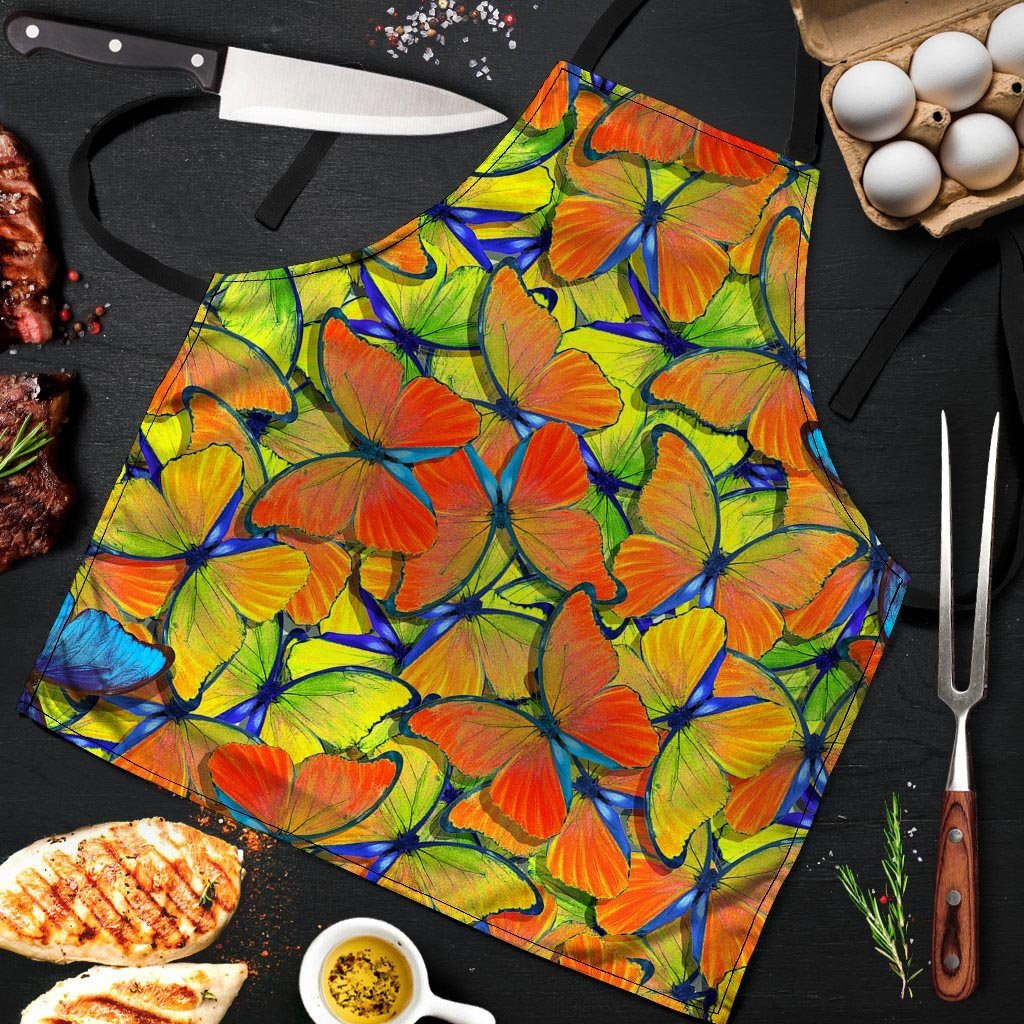 Orange And Blue Butterfly Print Men's Apron-grizzshop