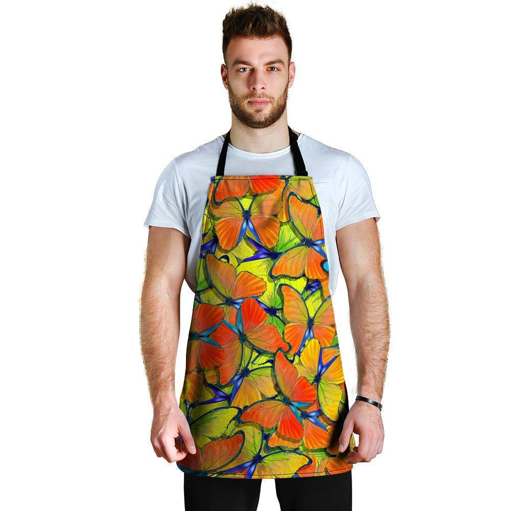 Orange And Blue Butterfly Print Men's Apron-grizzshop