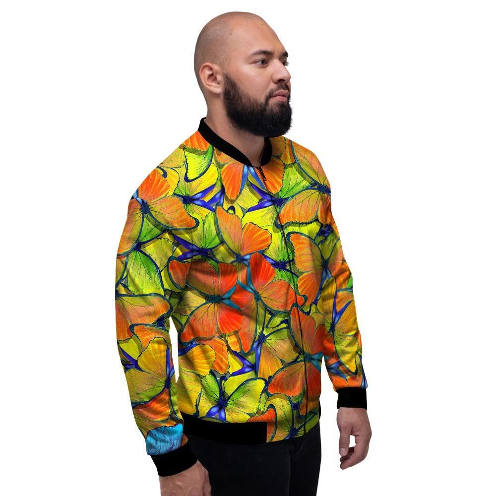 Orange And Blue Butterfly Print Men's Bomber Jacket-grizzshop