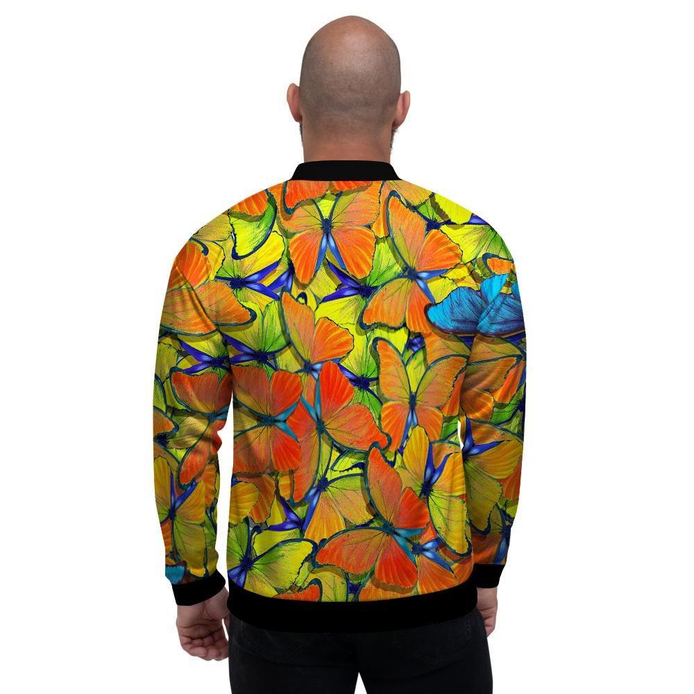 Orange And Blue Butterfly Print Men's Bomber Jacket-grizzshop