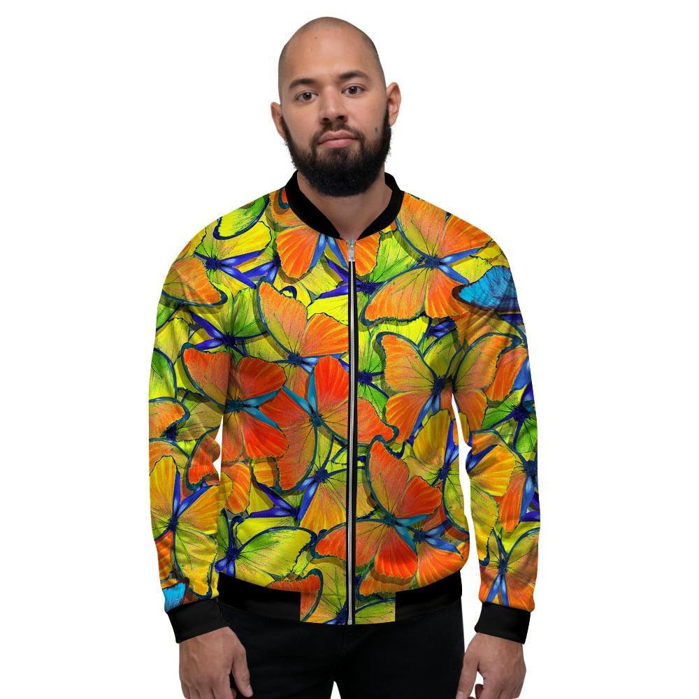 Orange And Blue Butterfly Print Men's Bomber Jacket-grizzshop