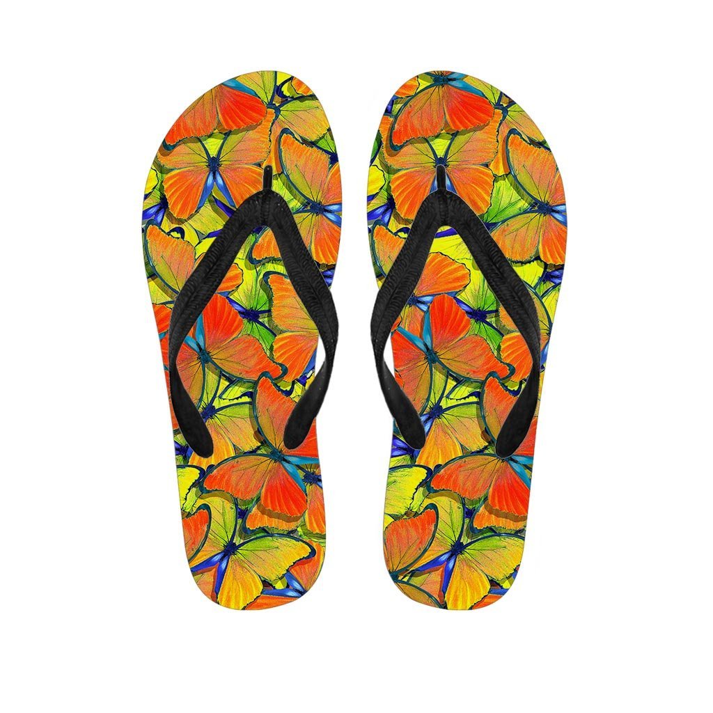 Orange And Blue Butterfly Print Men's Flip Flops-grizzshop