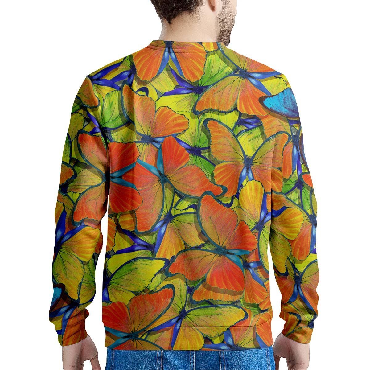 Orange And Blue Butterfly Print Men's Sweatshirt-grizzshop