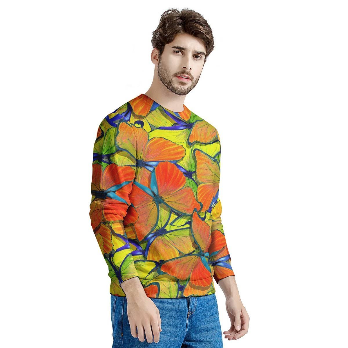 Orange And Blue Butterfly Print Men's Sweatshirt-grizzshop