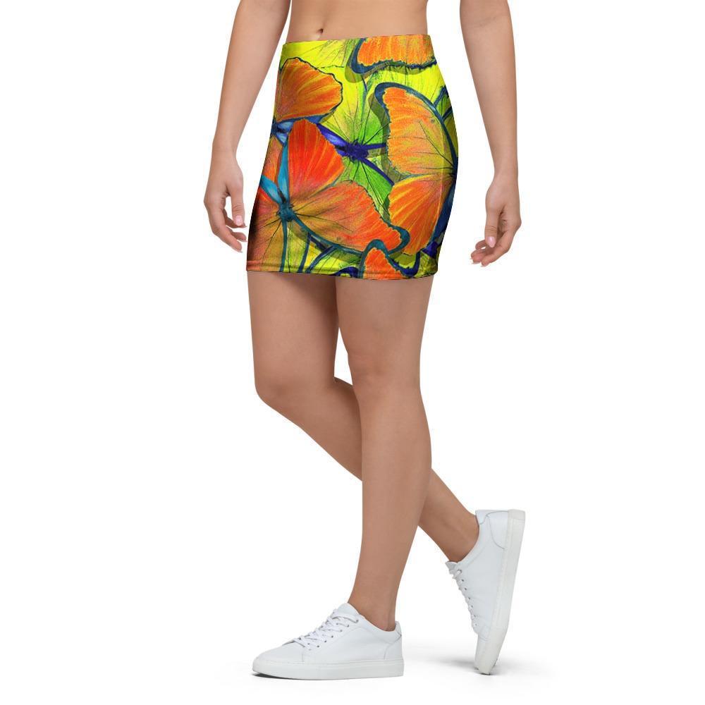 Orange And Blue Butterfly Print Mini Skirt-grizzshop