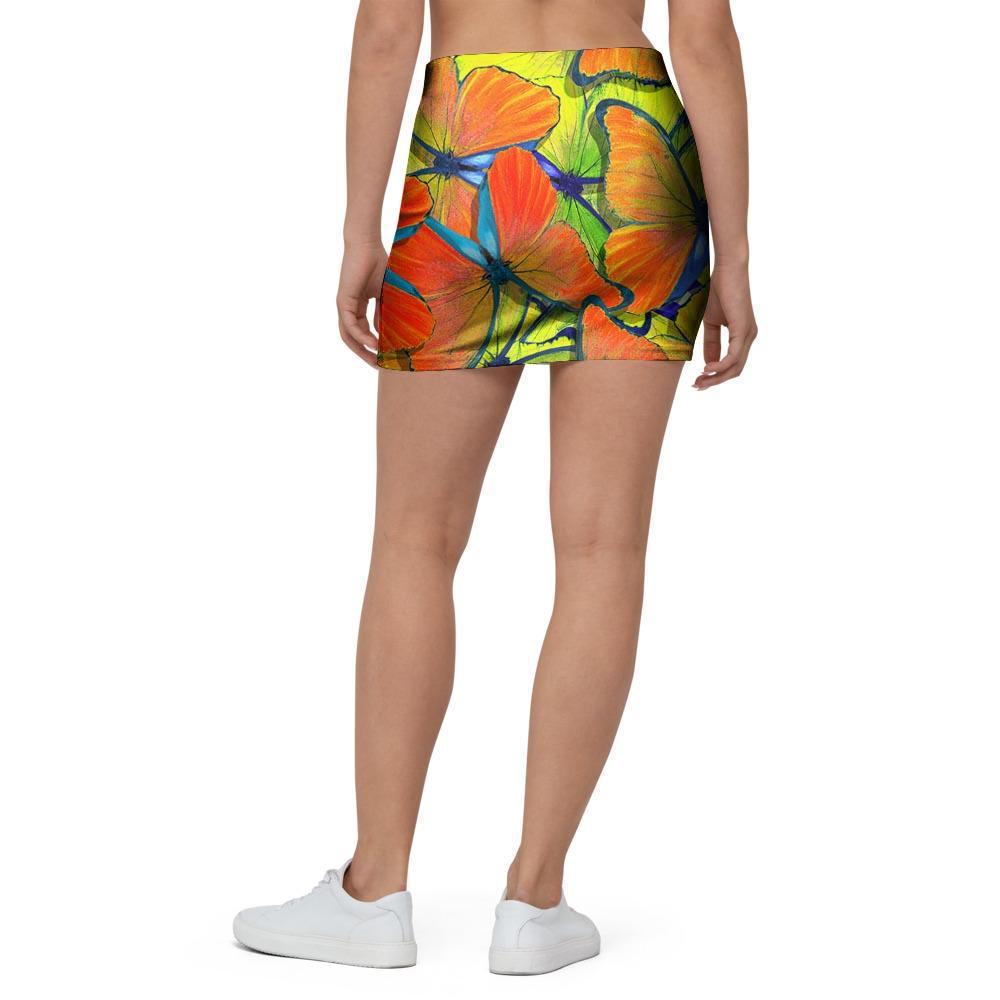 Orange And Blue Butterfly Print Mini Skirt-grizzshop