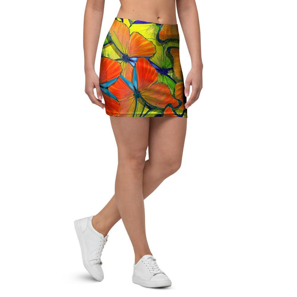 Orange And Blue Butterfly Print Mini Skirt-grizzshop