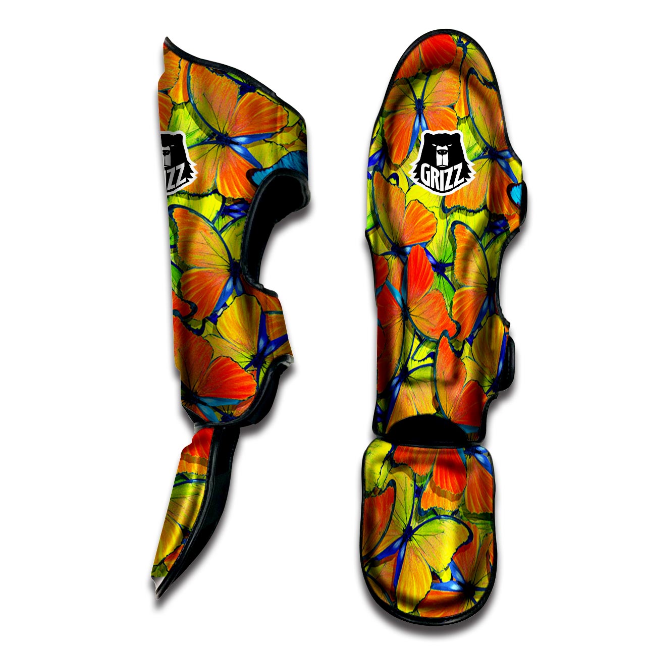 Orange And Blue Butterfly Print Muay Thai Shin Guard-grizzshop