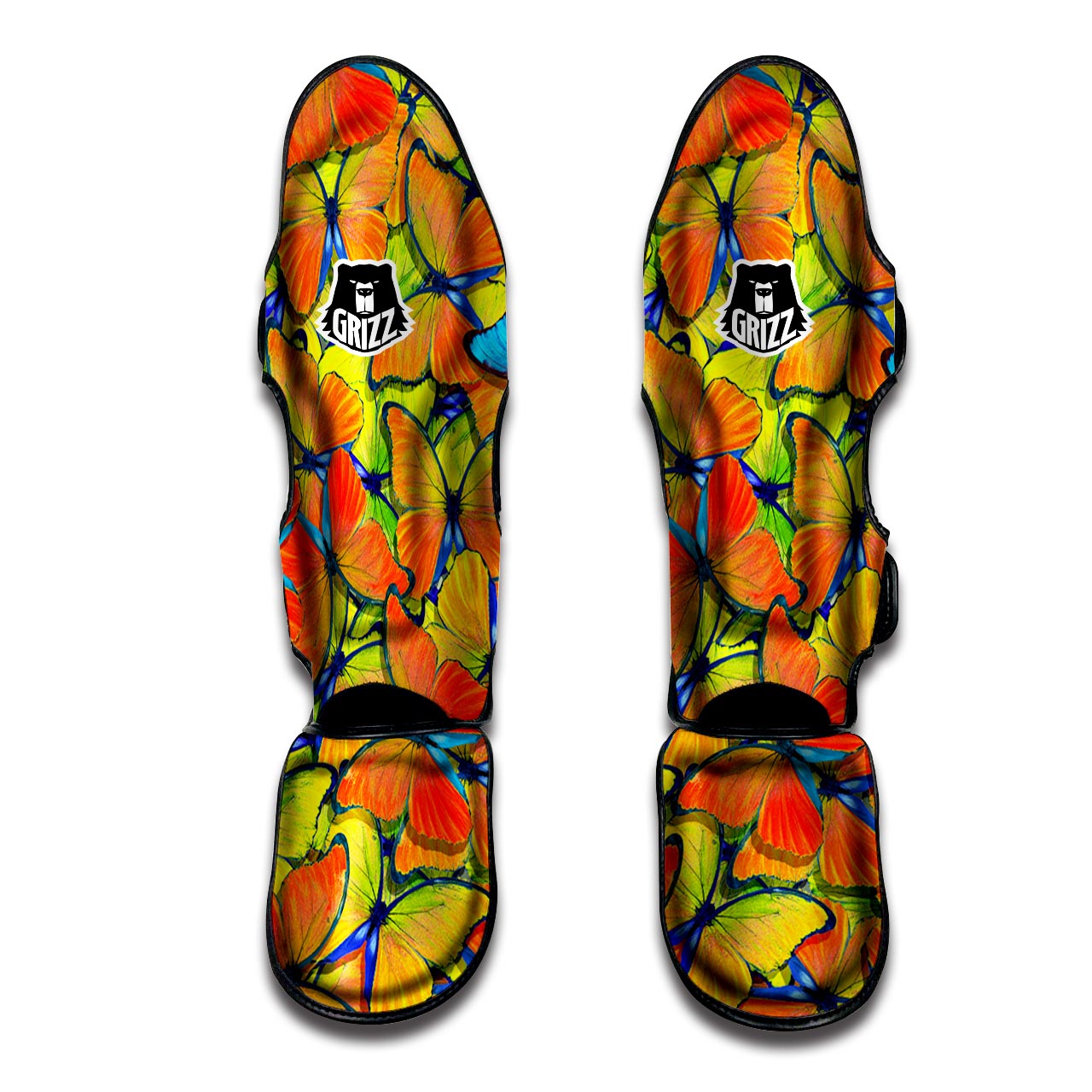 Orange And Blue Butterfly Print Muay Thai Shin Guard-grizzshop