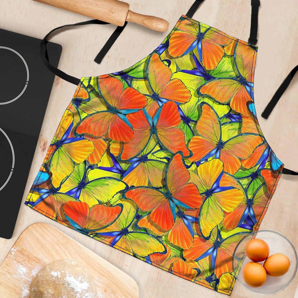 Orange And Blue Butterfly Print Women's Apron-grizzshop