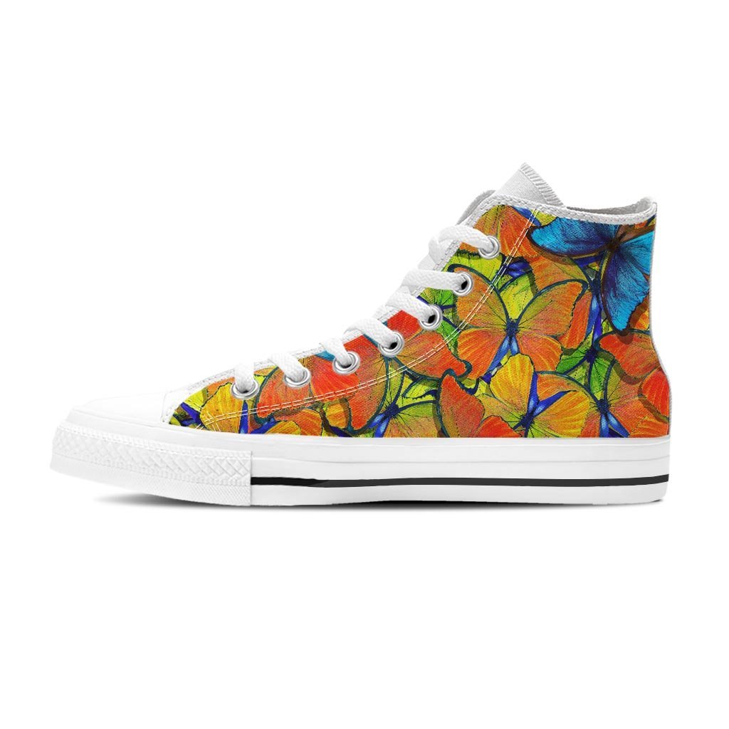 Orange And Blue Butterfly Print Women's High Top Shoes-grizzshop