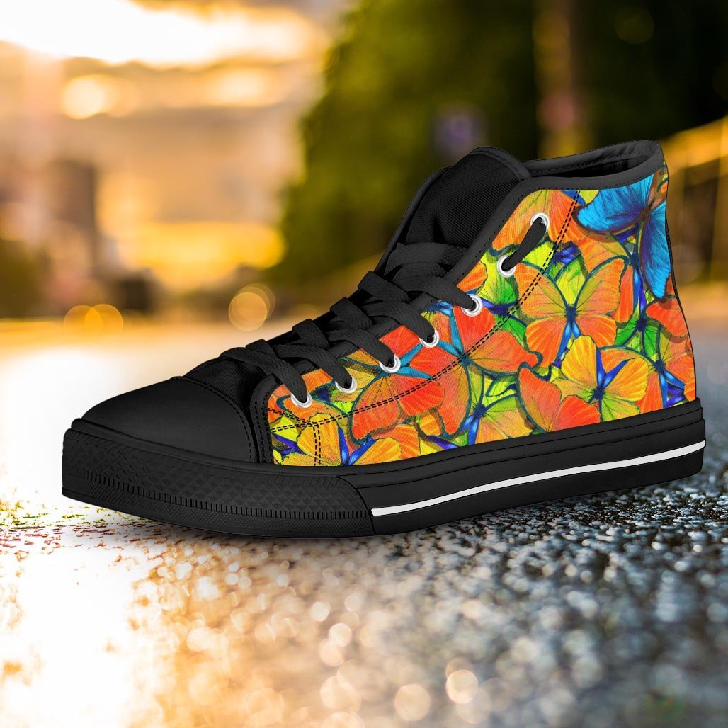 Orange And Blue Butterfly Print Women's High Top Shoes-grizzshop