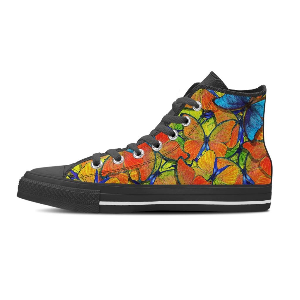 Orange And Blue Butterfly Print Women's High Top Shoes-grizzshop