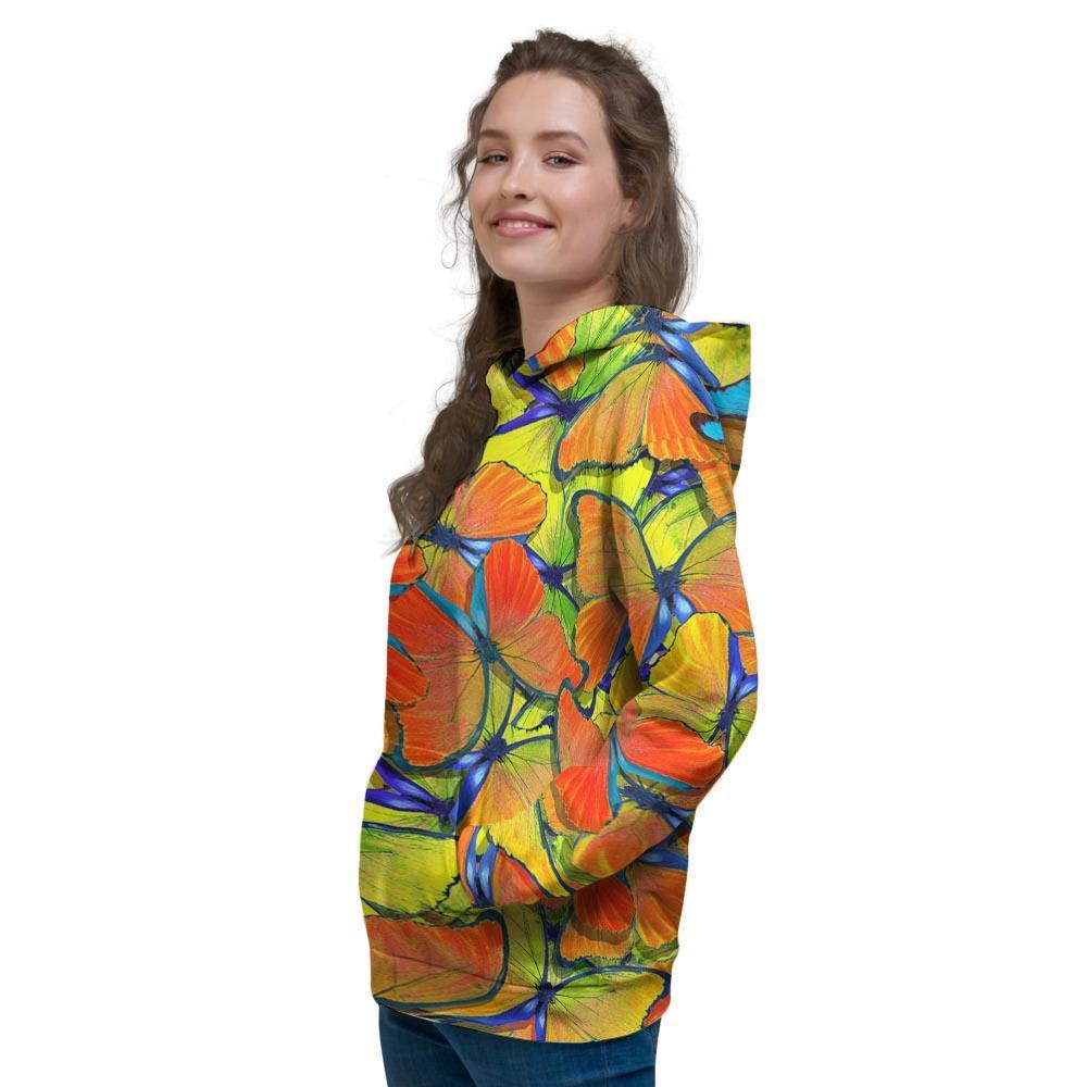 Orange And Blue Butterfly Print Women's Hoodie-grizzshop