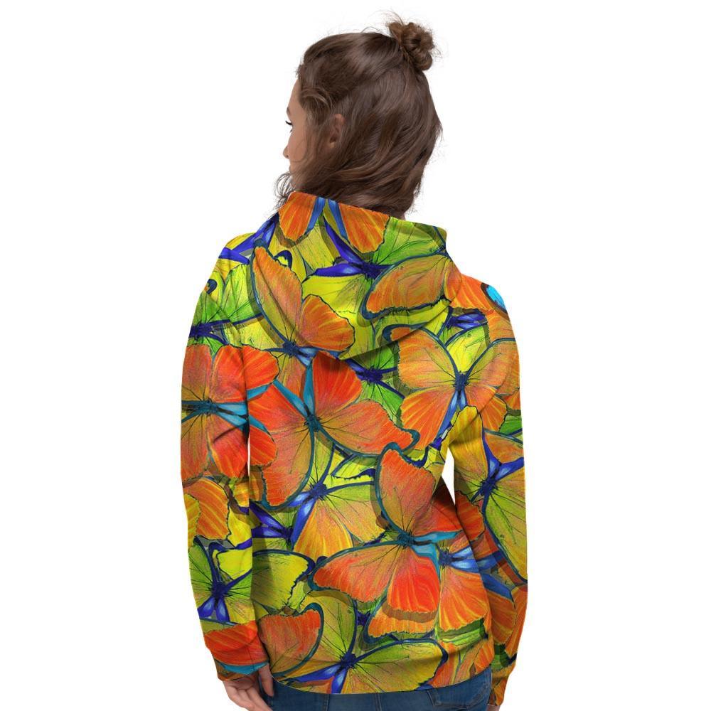 Orange And Blue Butterfly Print Women's Hoodie-grizzshop