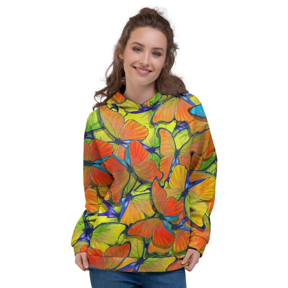 Orange And Blue Butterfly Print Women's Hoodie-grizzshop