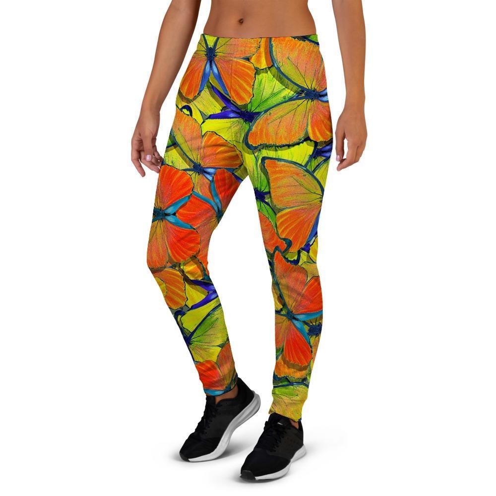 Orange And Blue Butterfly Print Women's Joggers-grizzshop