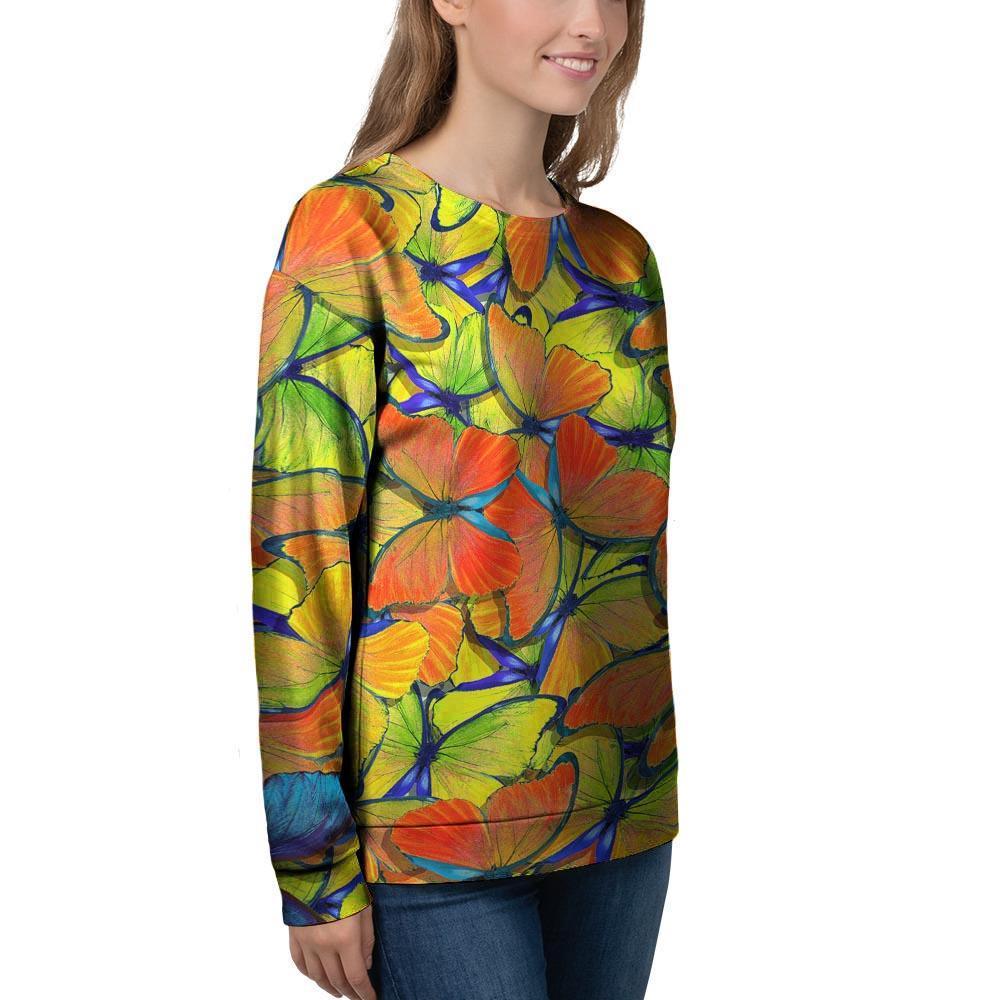 Orange And Blue Butterfly Print Women's Sweatshirt-grizzshop