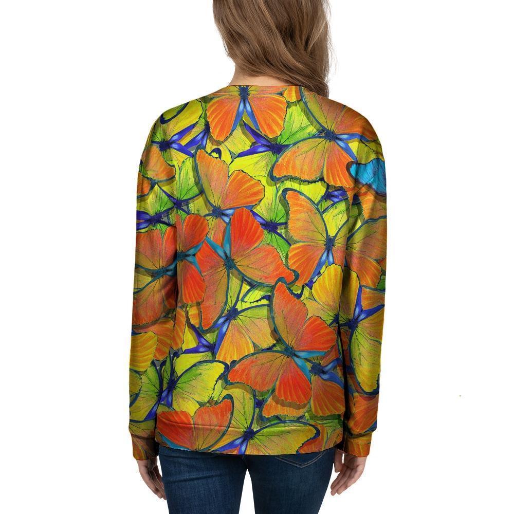 Orange And Blue Butterfly Print Women's Sweatshirt-grizzshop