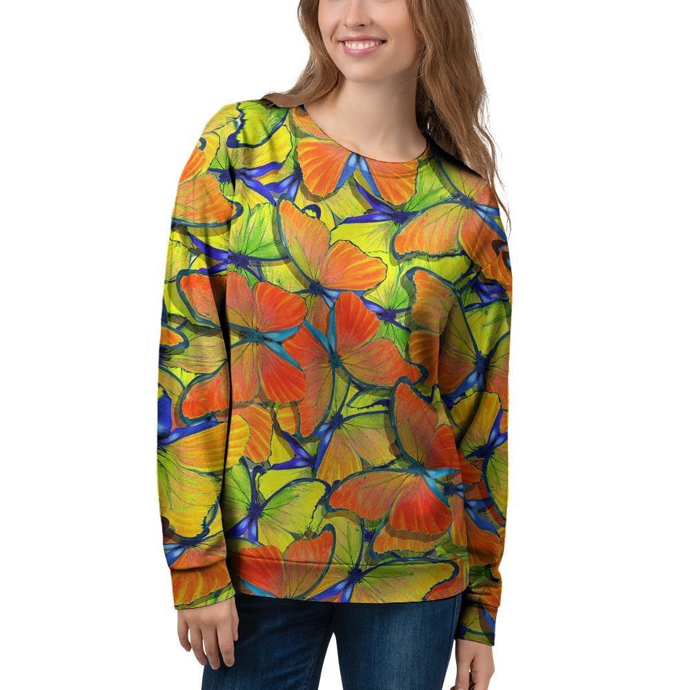 Orange And Blue Butterfly Print Women's Sweatshirt-grizzshop