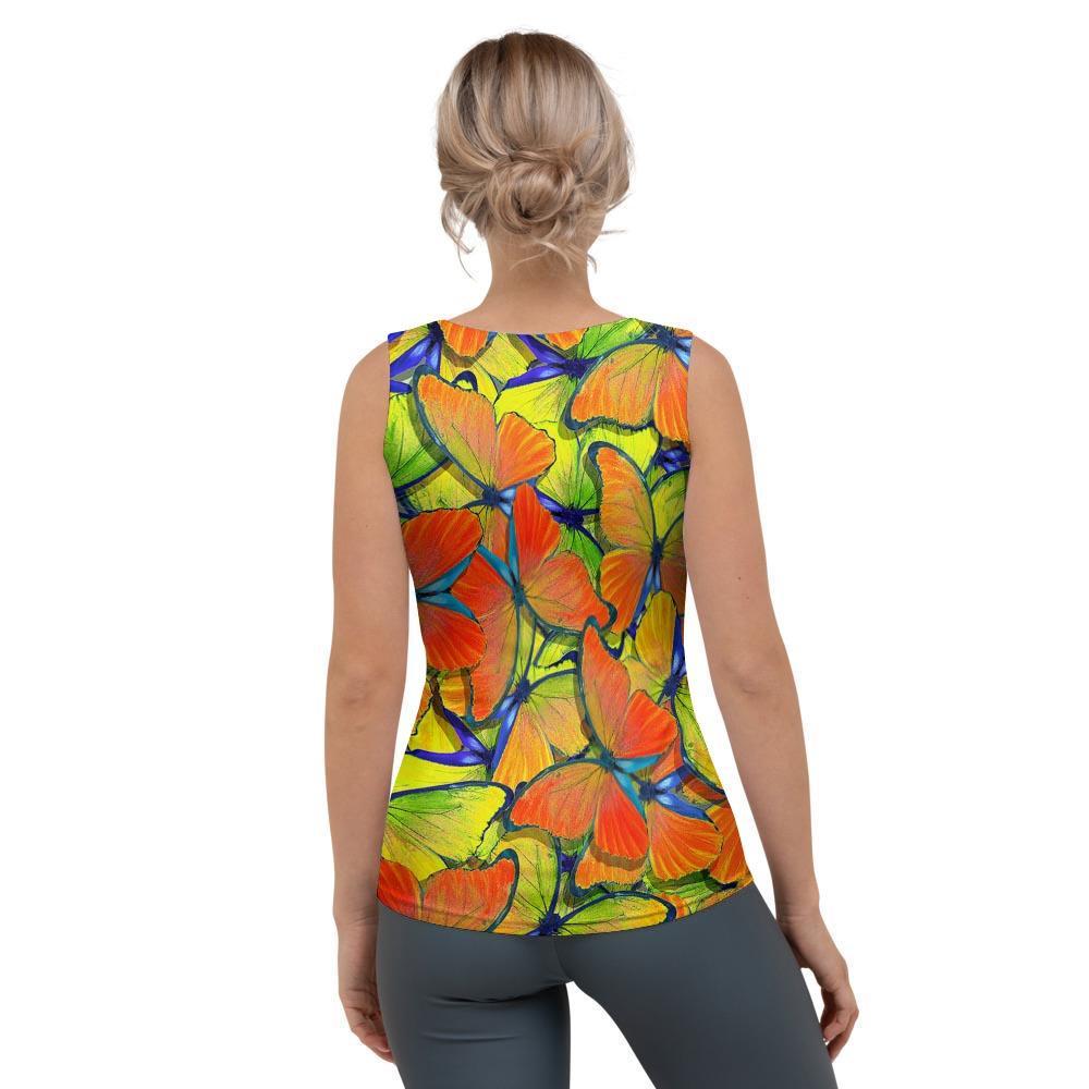 Orange And Blue Butterfly Print Women's Tank Top-grizzshop