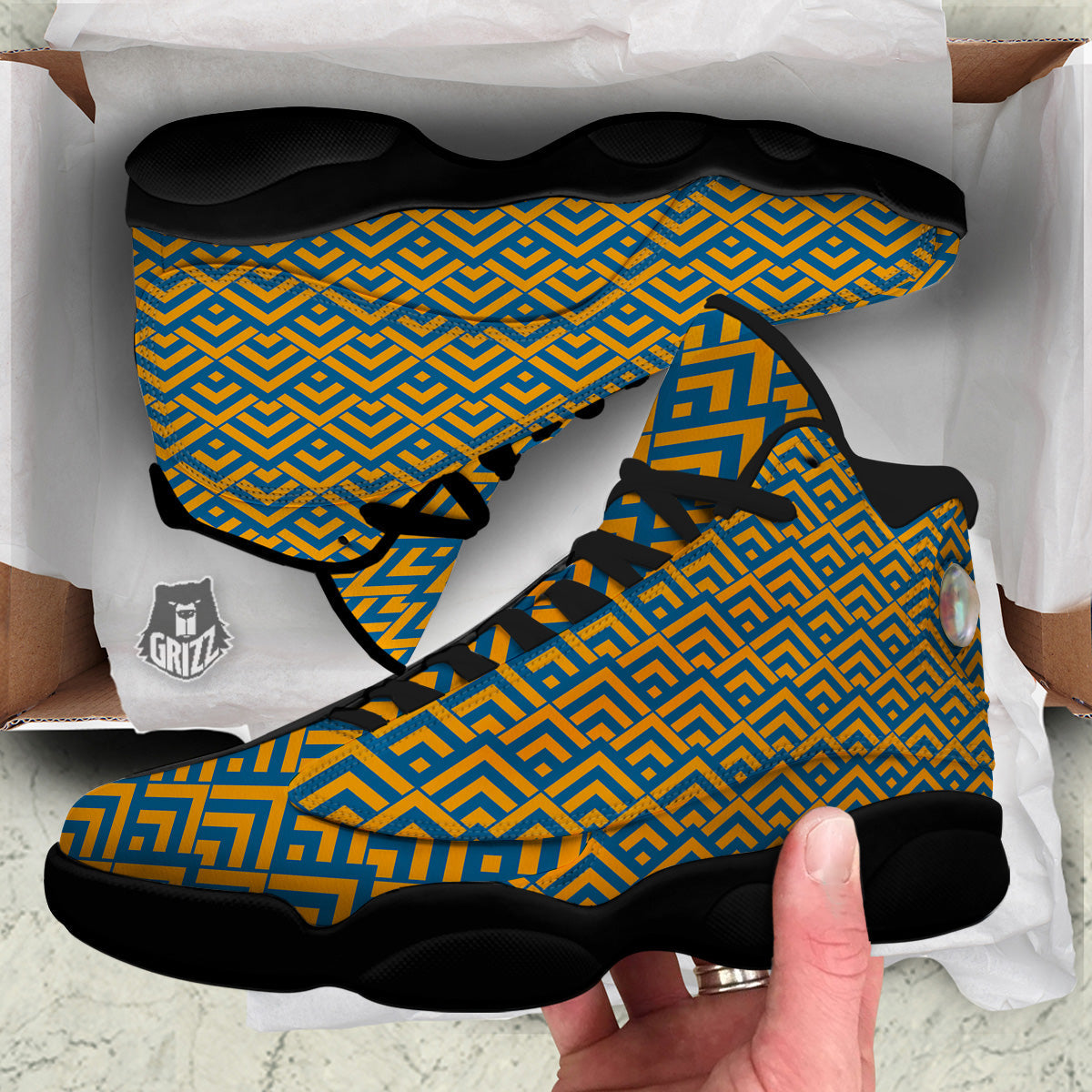 Orange And Blue Chevrons Print Pattern Black Basketball Shoes-grizzshop