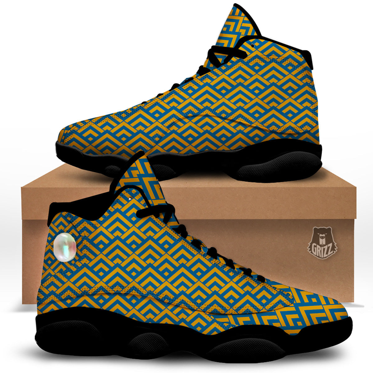Orange And Blue Chevrons Print Pattern Black Basketball Shoes-grizzshop