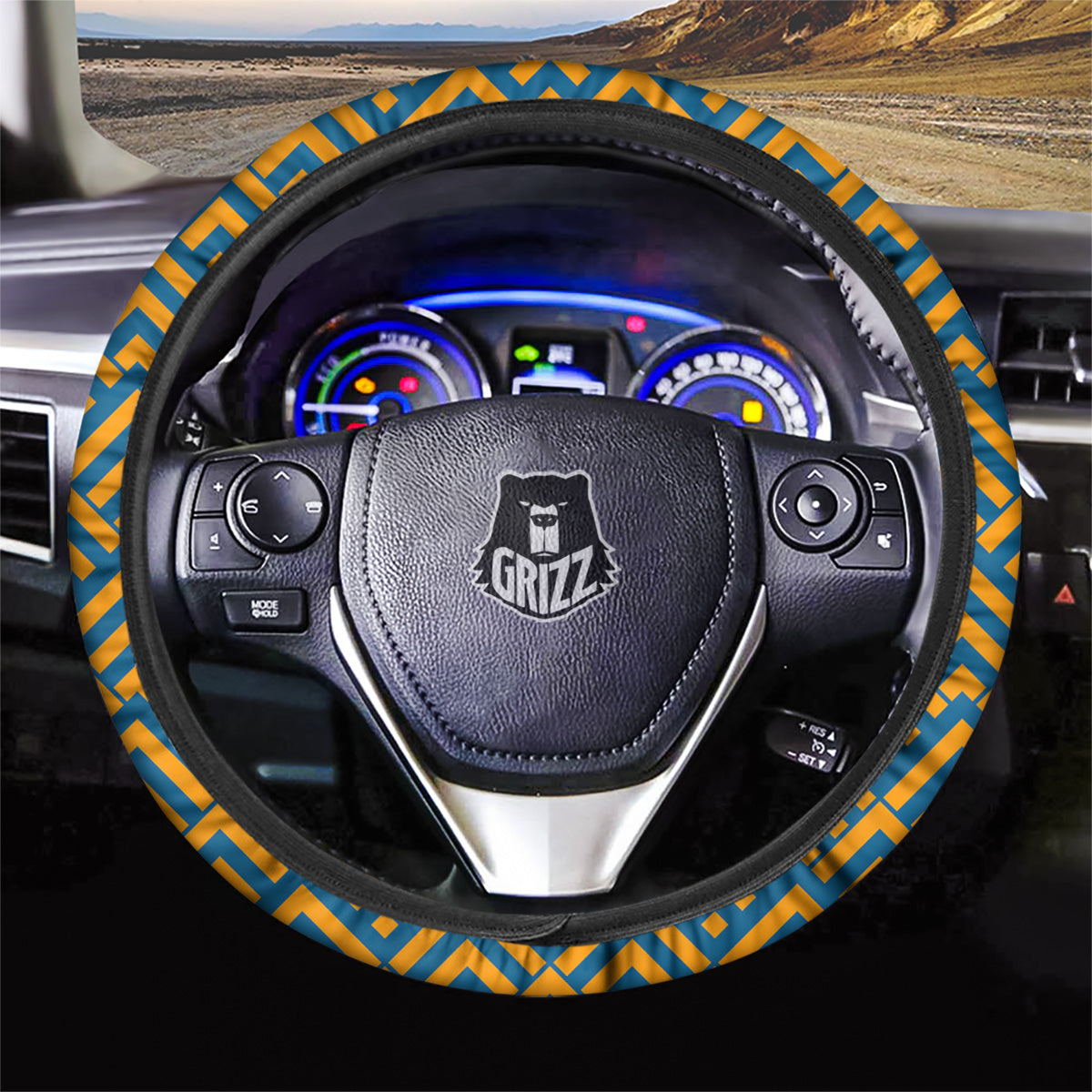 Orange And Blue Chevrons Print Pattern Car Steering Wheel Cover-grizzshop