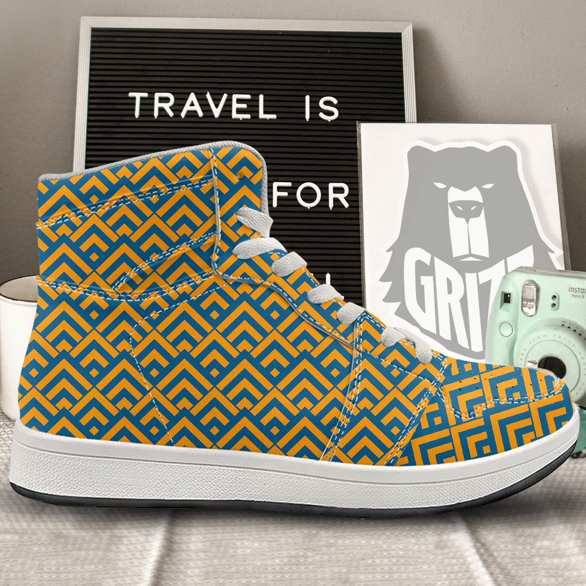 Orange And Blue Chevrons Print Pattern High Top Sneakers-grizzshop