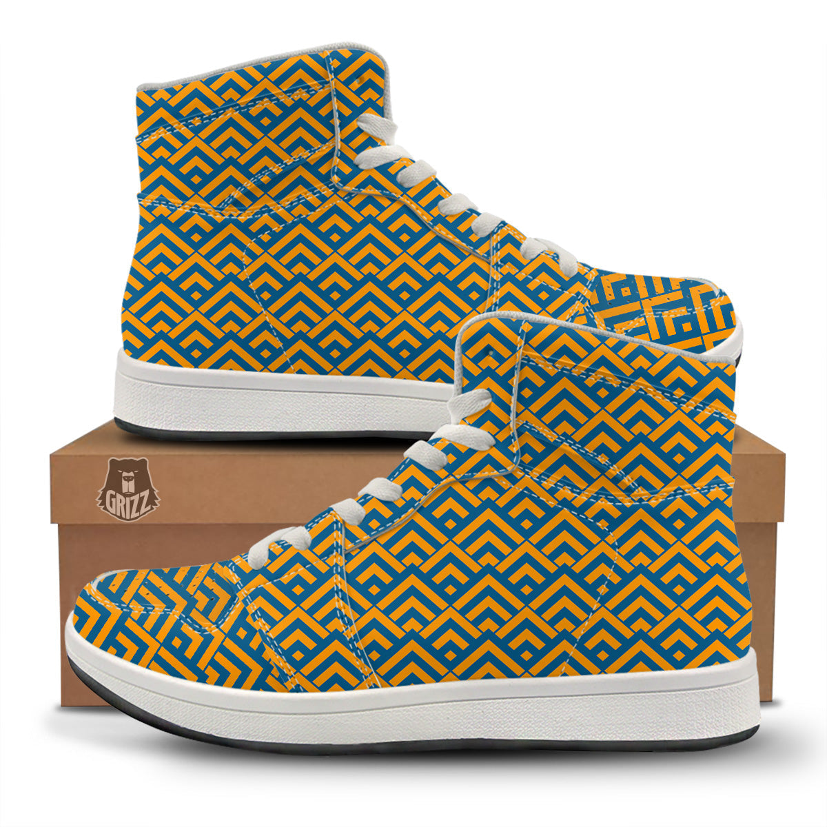 Orange And Blue Chevrons Print Pattern High Top Sneakers-grizzshop