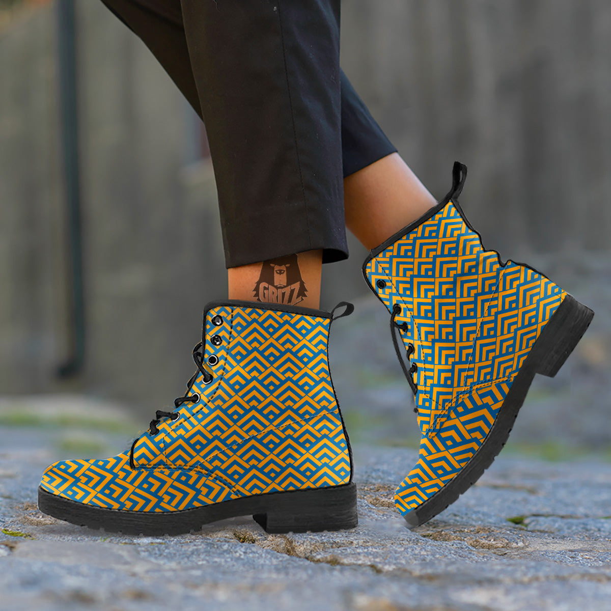 Orange And Blue Chevrons Print Pattern Leather Boots-grizzshop
