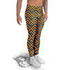 Orange And Blue Chevrons Print Pattern Men's Leggings-grizzshop