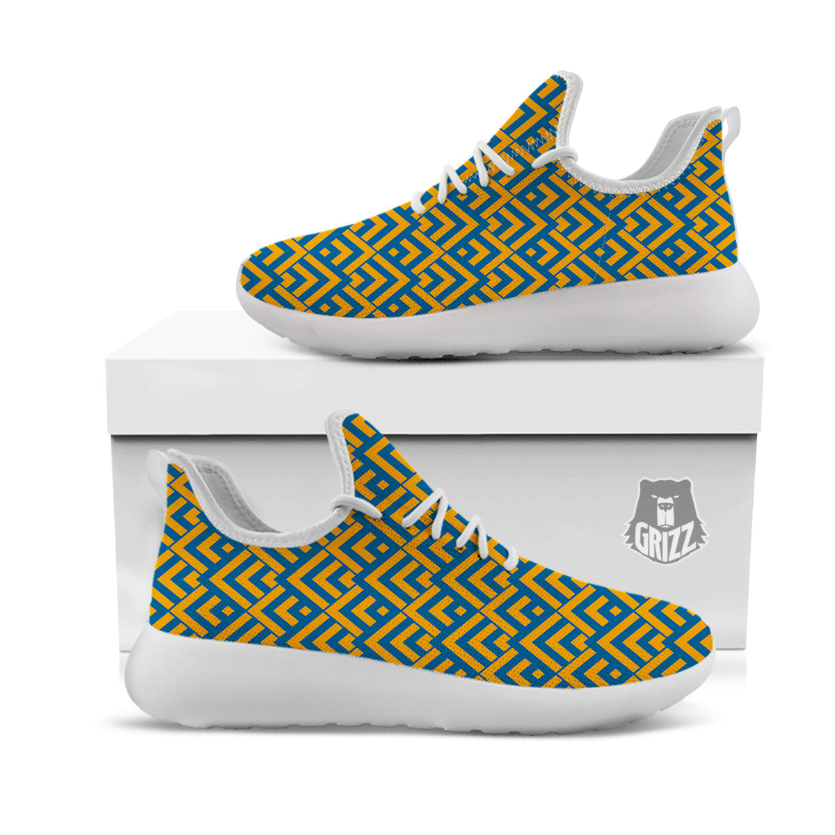 Orange And Blue Chevrons Print Pattern White Athletic Shoes-grizzshop