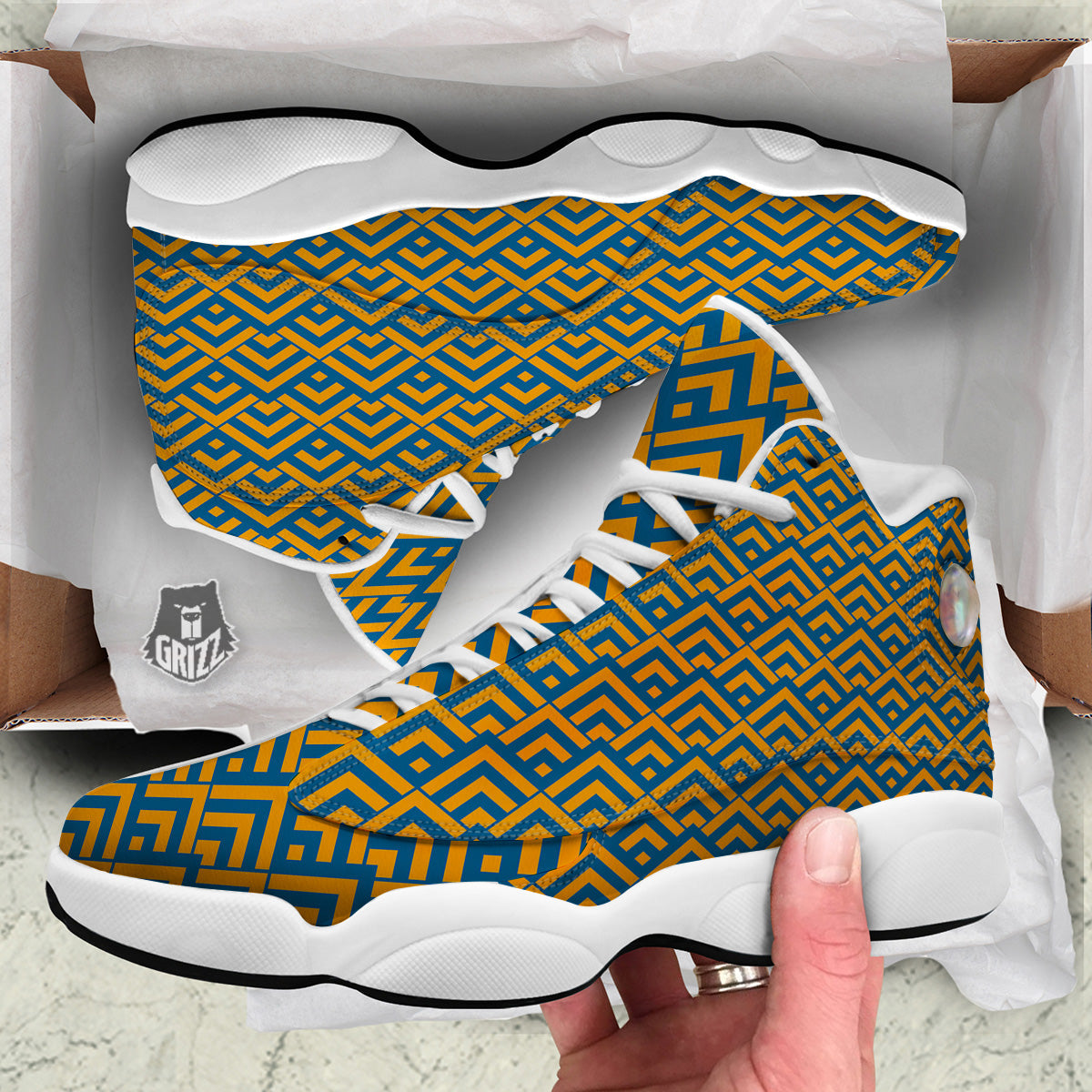 Orange And Blue Chevrons Print Pattern White Basketball Shoes-grizzshop