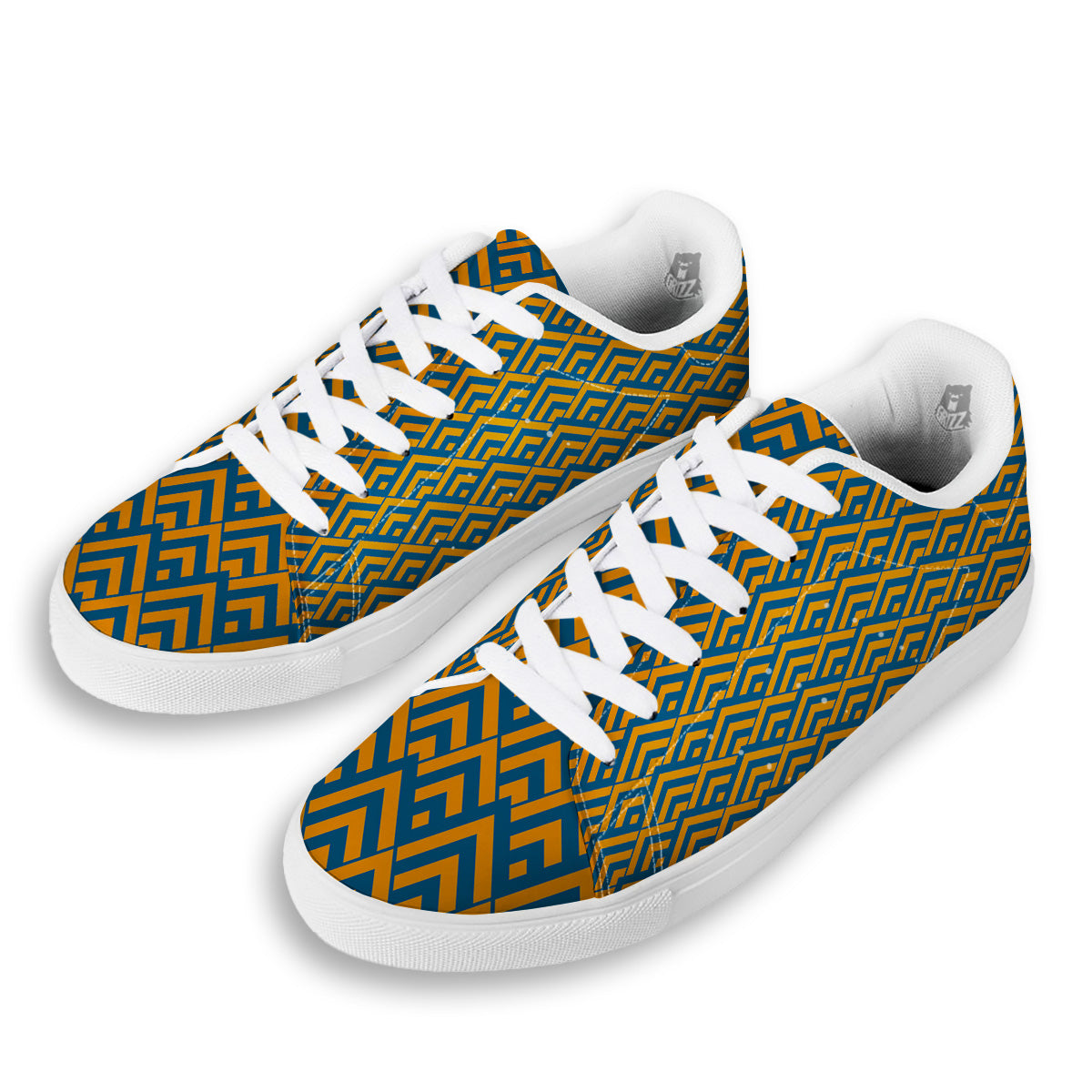 Orange And Blue Chevrons Print Pattern White Low Top Sneakers-grizzshop