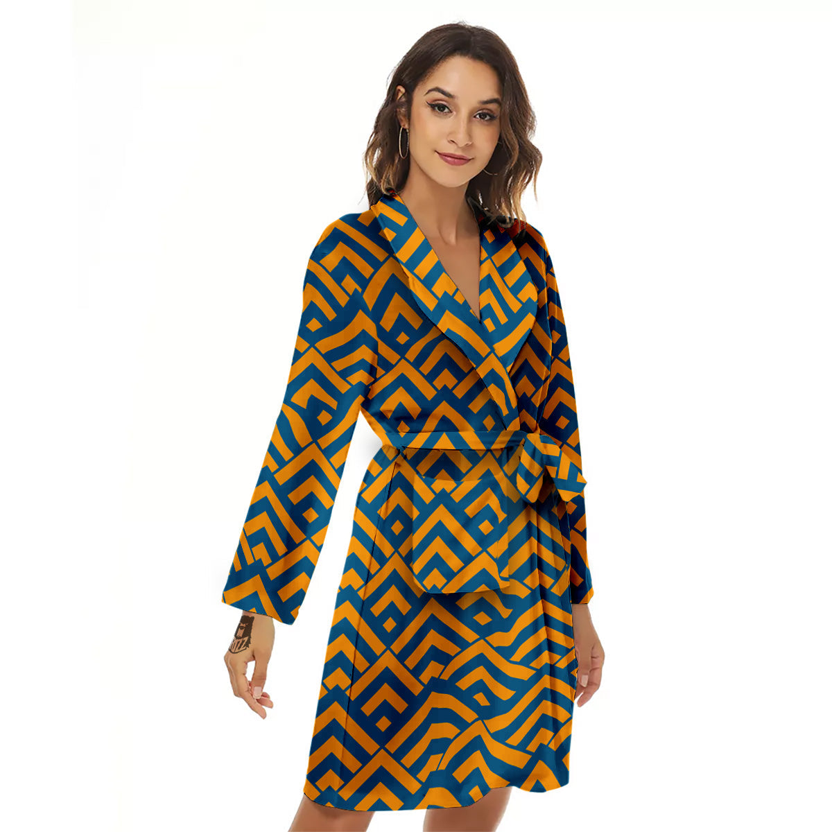 Orange And Blue Chevrons Print Pattern Women's Robe-grizzshop