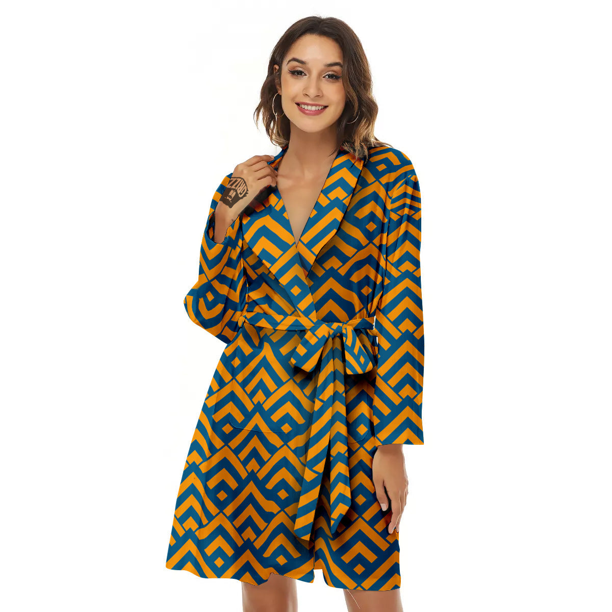 Orange And Blue Chevrons Print Pattern Women's Robe-grizzshop