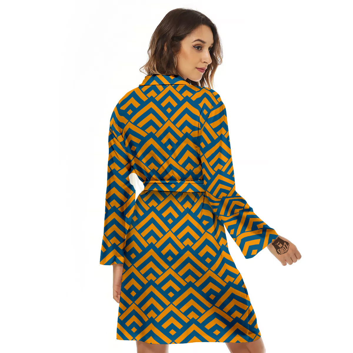 Orange And Blue Chevrons Print Pattern Women's Robe-grizzshop