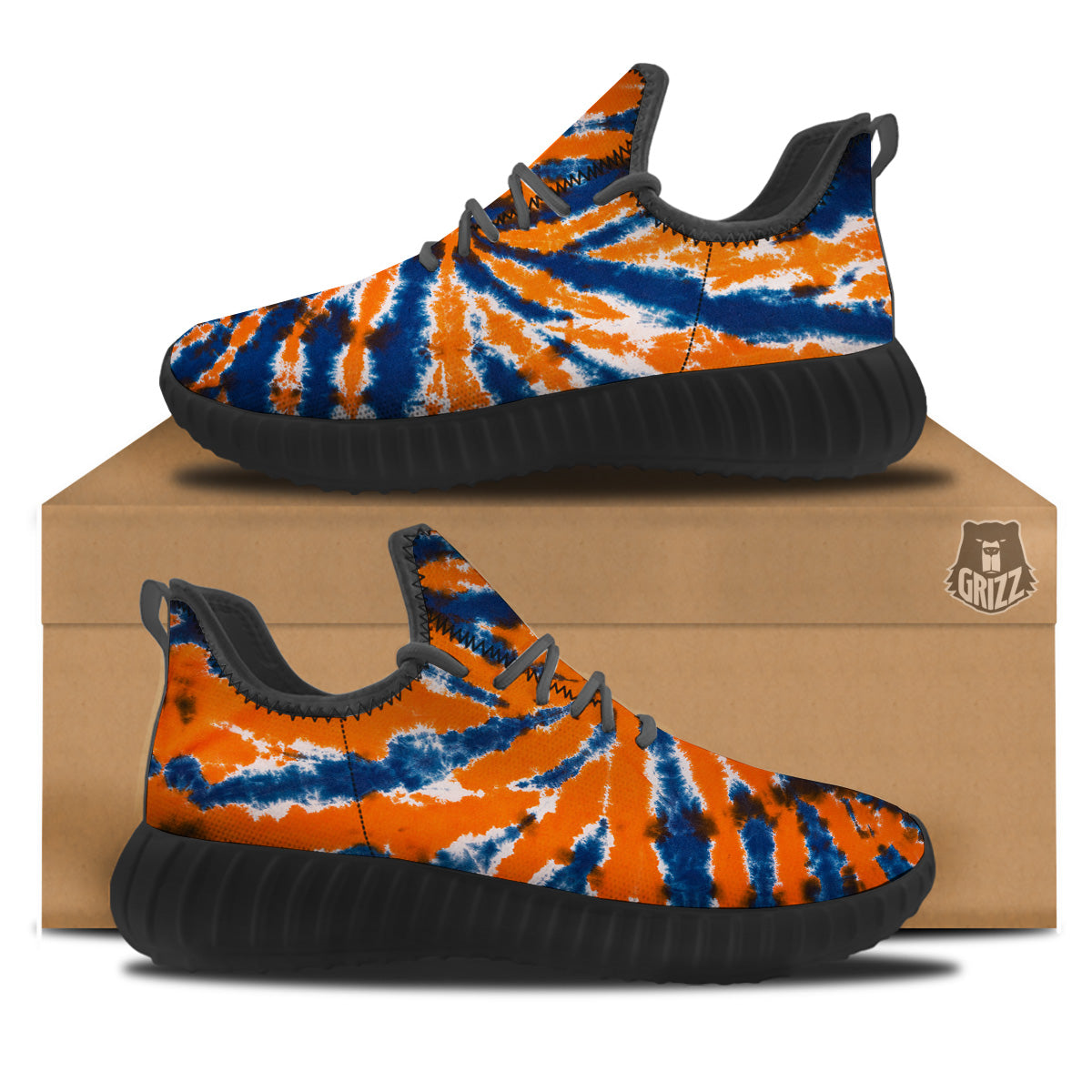Orange And Blue Tie Dye Spider Print Black Walking Shoes-grizzshop