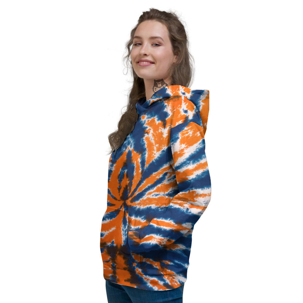 Orange And Blue Tie Dye Spider Print Women's Hoodie-grizzshop