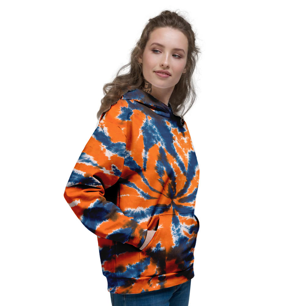 Orange And Blue Tie Dye Spider Print Women's Hoodie-grizzshop