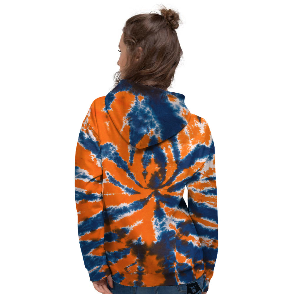 Orange And Blue Tie Dye Spider Print Women's Hoodie-grizzshop