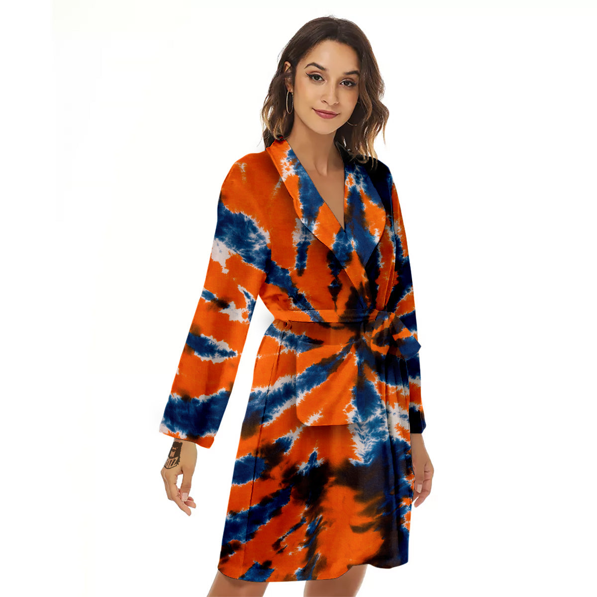 Orange And Blue Tie Dye Spider Print Women's Robe-grizzshop