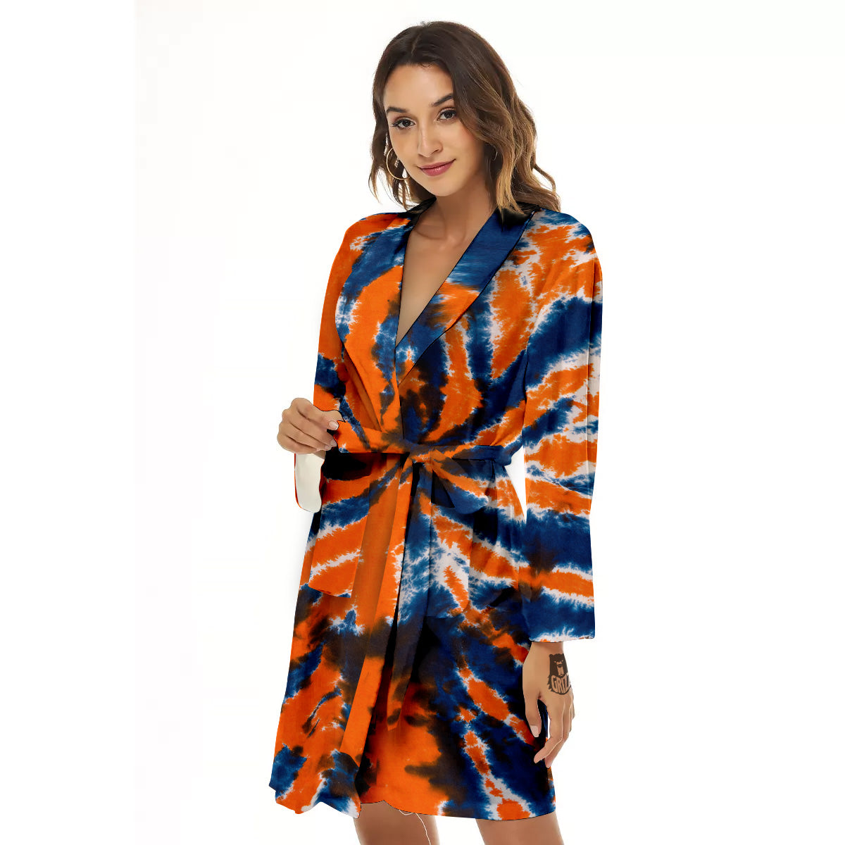 Orange And Blue Tie Dye Spider Print Women's Robe-grizzshop