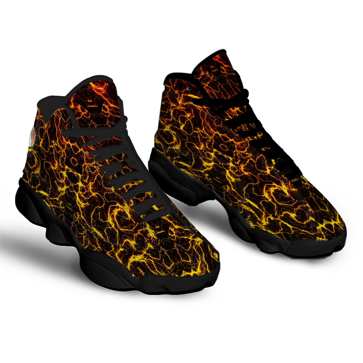 Orange And Gold Lightning Print Black Basketball Shoes-grizzshop