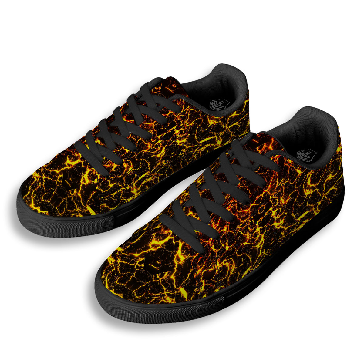 Orange And Gold Lightning Print Black Low Top Sneakers-grizzshop