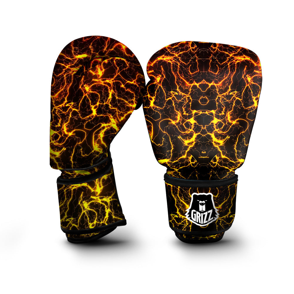 Orange And Gold Lightning Print Boxing Gloves-grizzshop